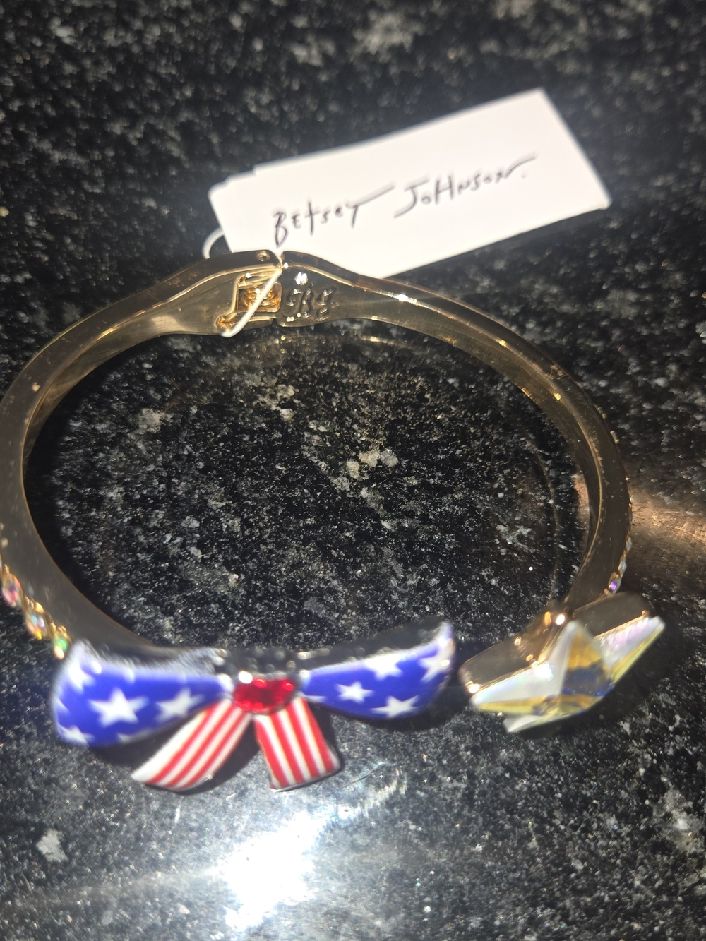 Betsey Johnson Gold-tone Bracelet with Patriotic Enamel Bow and Star